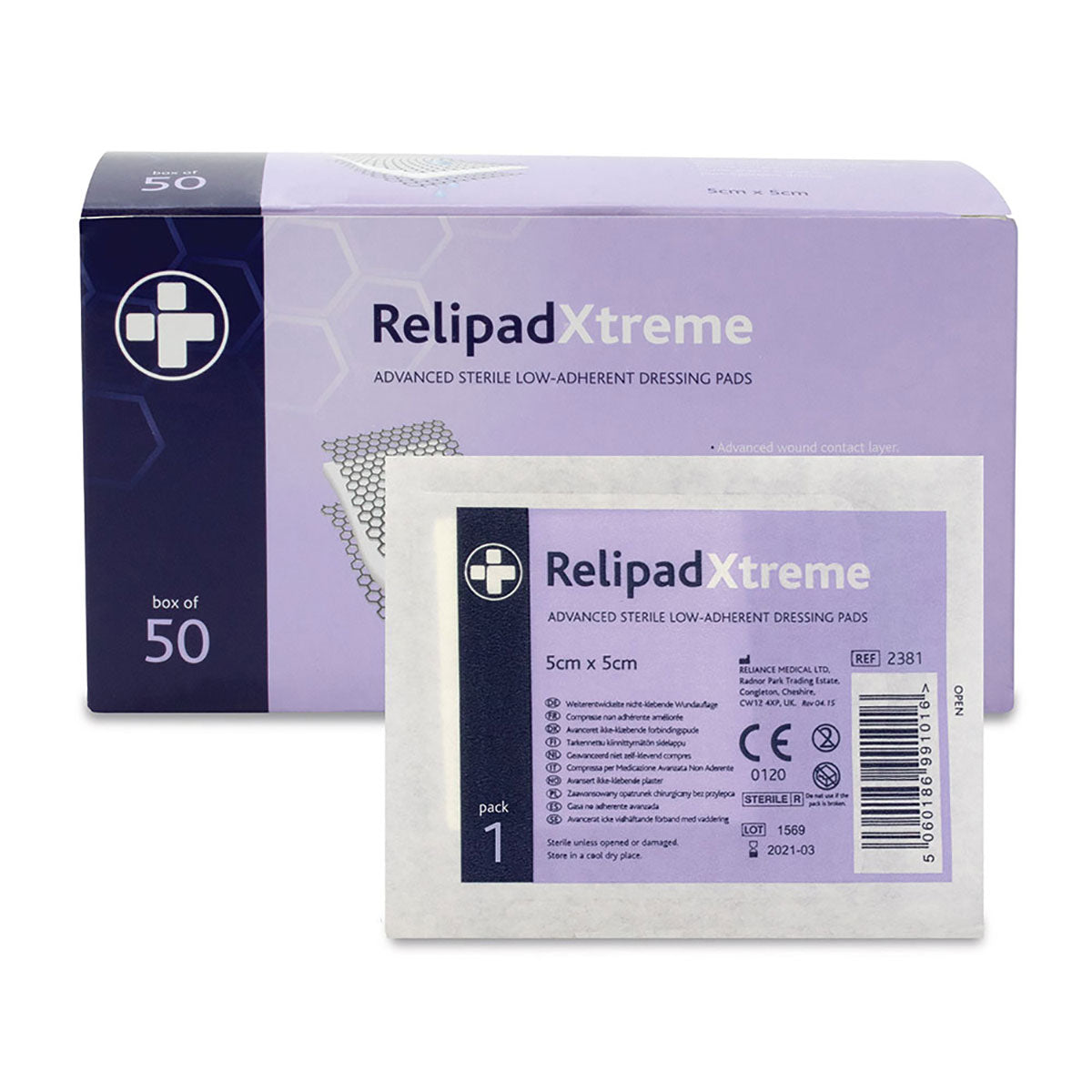 Relipad Xtreme Low-Adherent Dressing Pads 5cm x 5cm (50 PACK) Image 1
