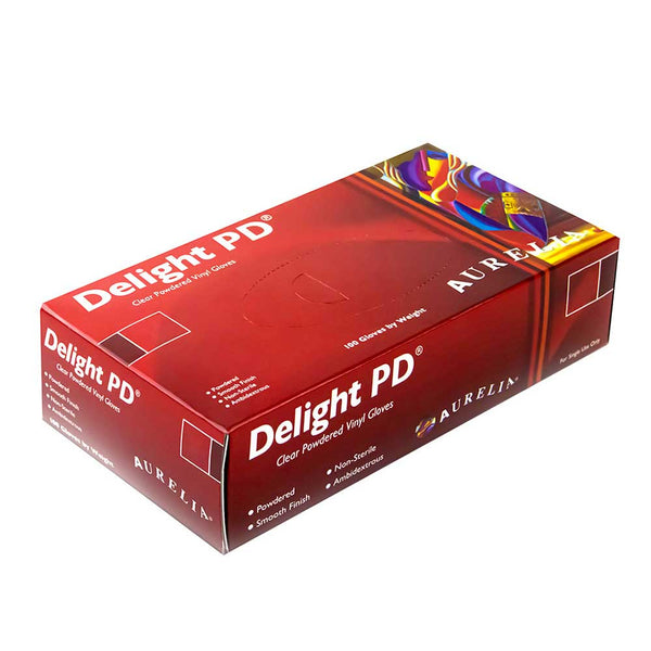 Box of 100 Aurelia Delight Clear Vinyl Gloves Image 1