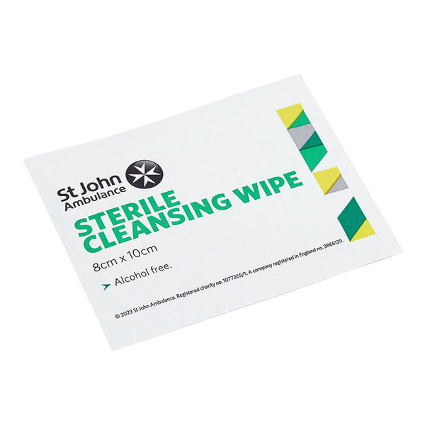 A single sachet of St John Ambulance Sterile Cleansing Wipes (10 Pack).