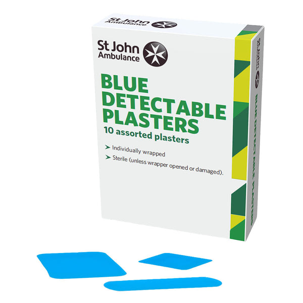 The front of the St John Ambulance Blue Detectable Plasters (10 PACK).