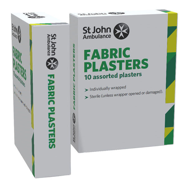 The front and side of the St John Ambulance Fabric Plasters (10 PACK).