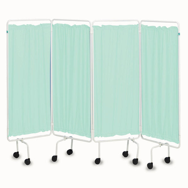 Portable Folding Screen with White Frame and Green Curtains Image 1