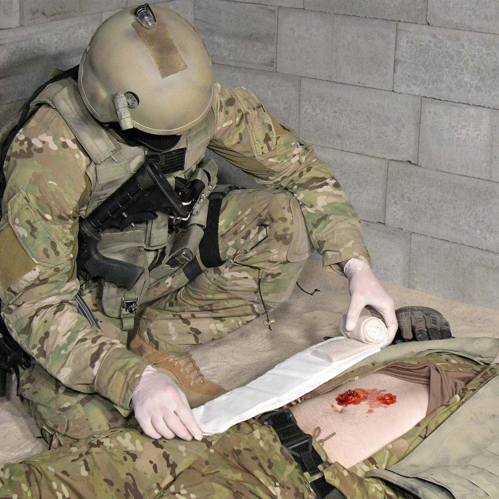 A demonstration of the application of the TacMed BLAST Bandage.