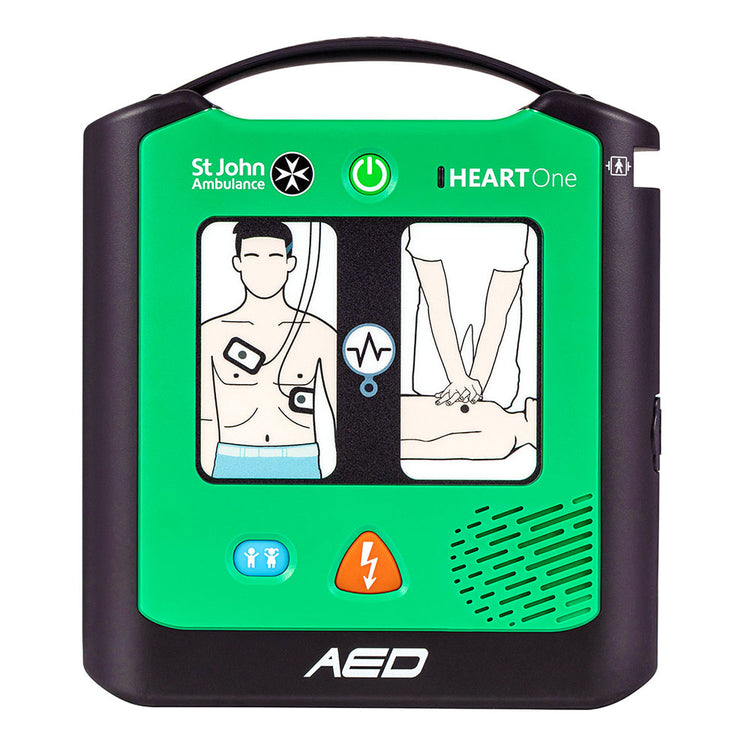 The front of the St John Ambulance HEART One Semi-automatic Defibrillator.