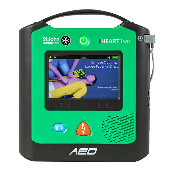 The front of the St John Ambulance HEART Two Semi-automatic Defibrillator.