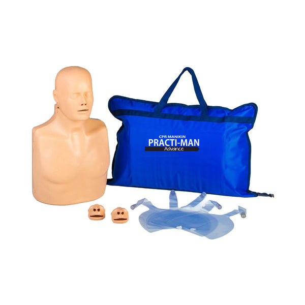 The PractiMan Advanced CPR Manikin Light, with its contents.