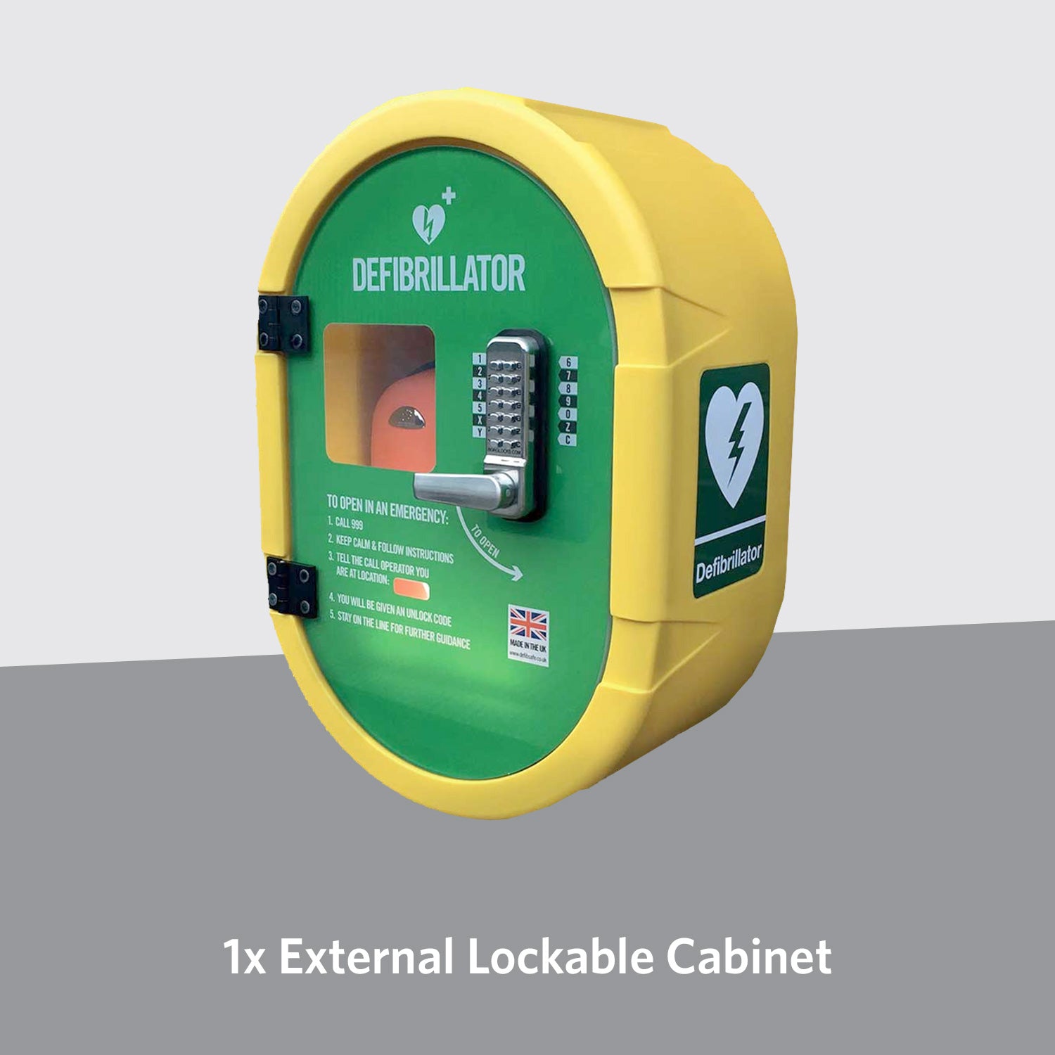 St John Ambulance Heart Two Semi Automatic Defibrillator Bundle with External Locked Cabinet