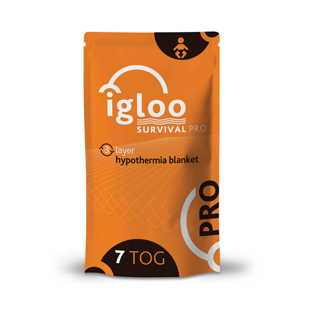 The Igloo PRO Hypothermia Blanket Baby, in emergency orange.
