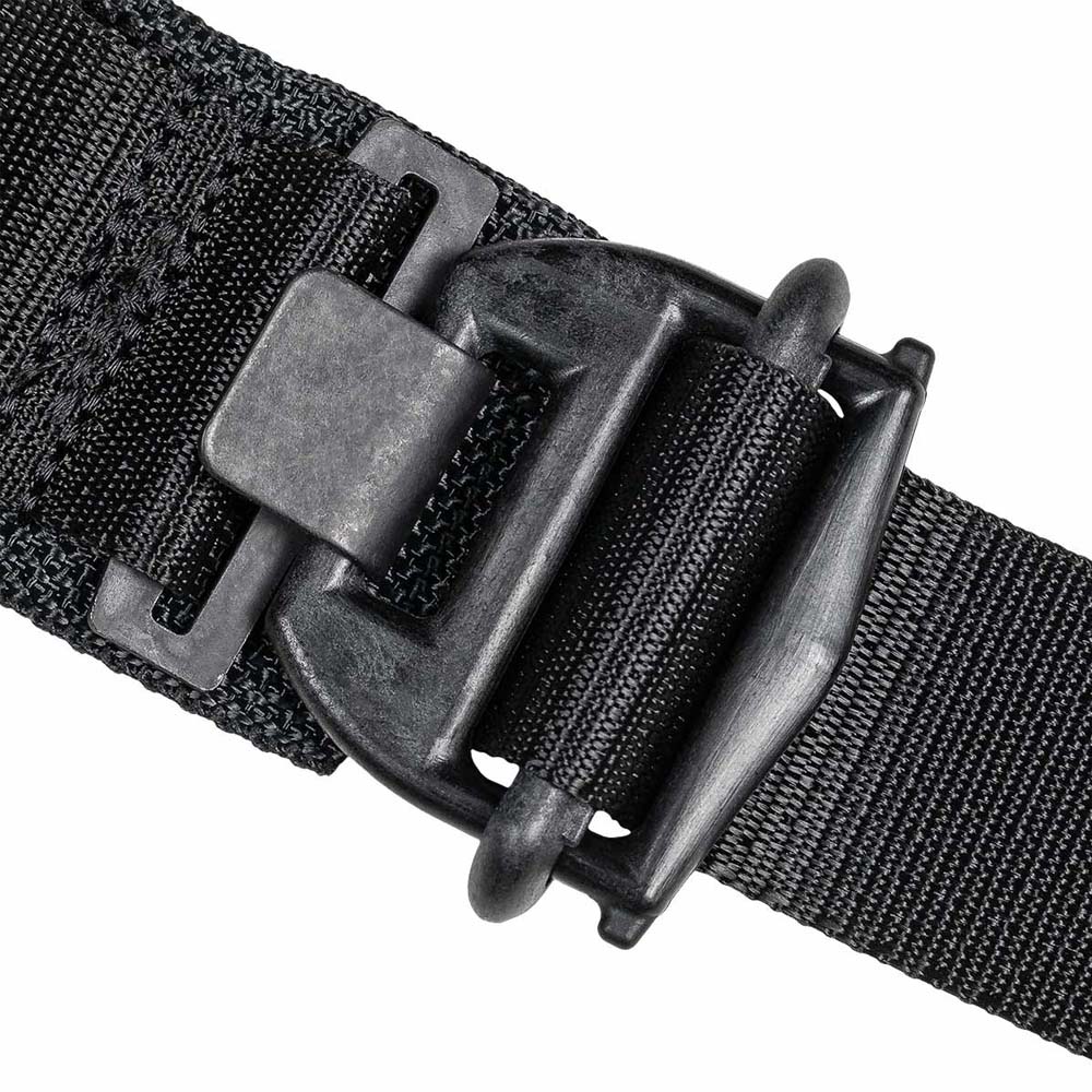 A close-up of the rugged buckle on the TacMed SOF Tourniquet.