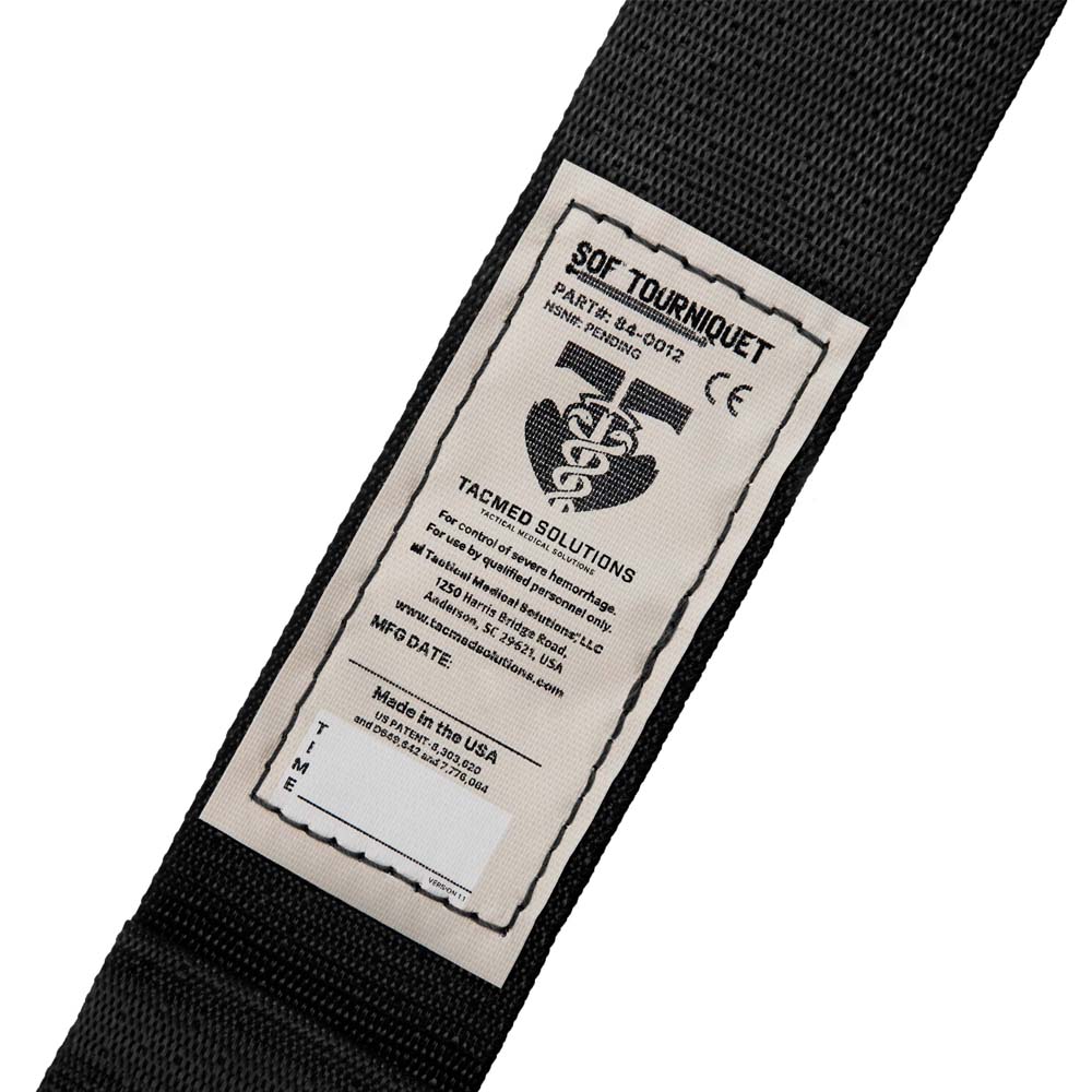 A close-up of the time tag on the TacMed SOF Tourniquet.