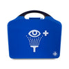 The Reliance Medical Deluxe Eye Wash Station Blue, closed.