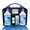 The Reliance Medical Deluxe Eye Wash Station Blue, opened with its contents.