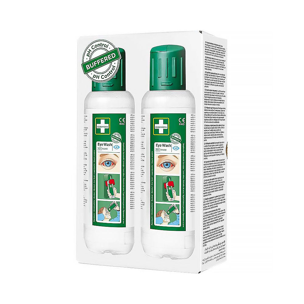 The outer packaging of the Cederroth Eye Wash 500ml (2 PACK).