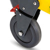 A close-up of the lockable rear wheels of the Safety Chair EV-5000.