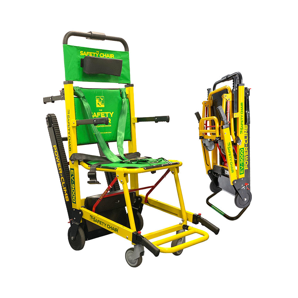 A side-by-side view of the Safety Chair EV-9000, opened and folded.
