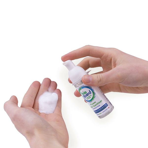 A practical demonstration of using the Bioguard Alcohol-Free Hand and Body Sanitiser Foam.