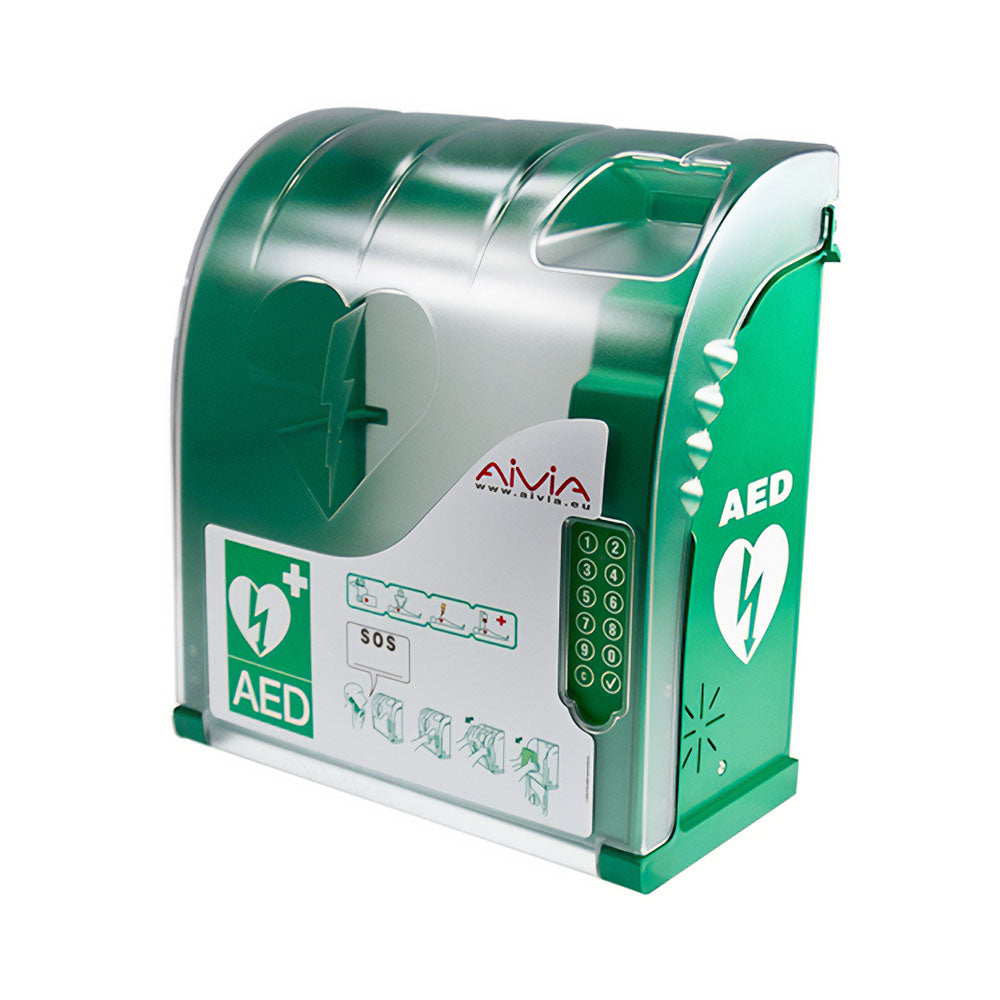 The front of the AIVIA 210 Defibrillator Wall Cabinet.