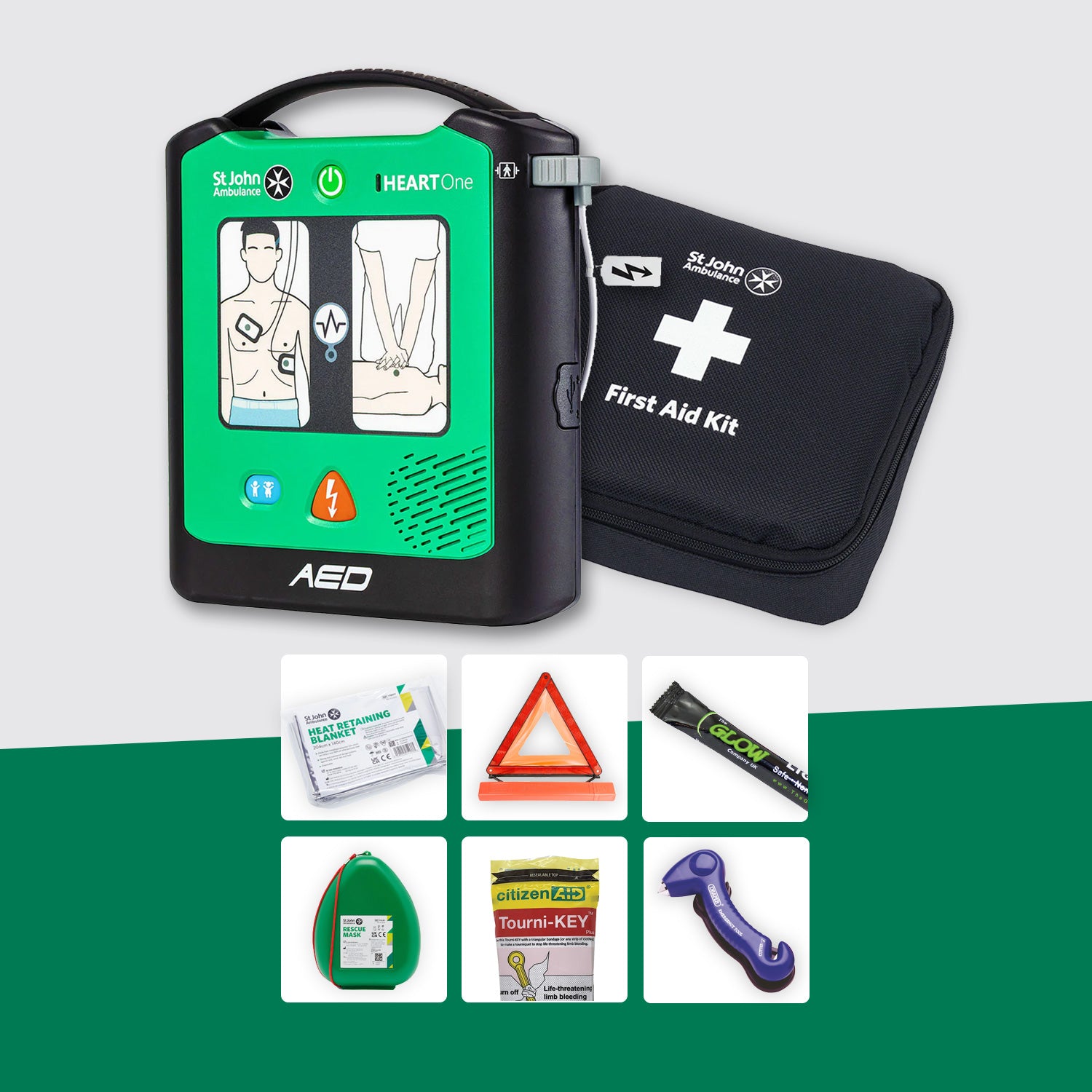 Motoring First Aid Bundle + St John Ambulance Heart One Defibrillator