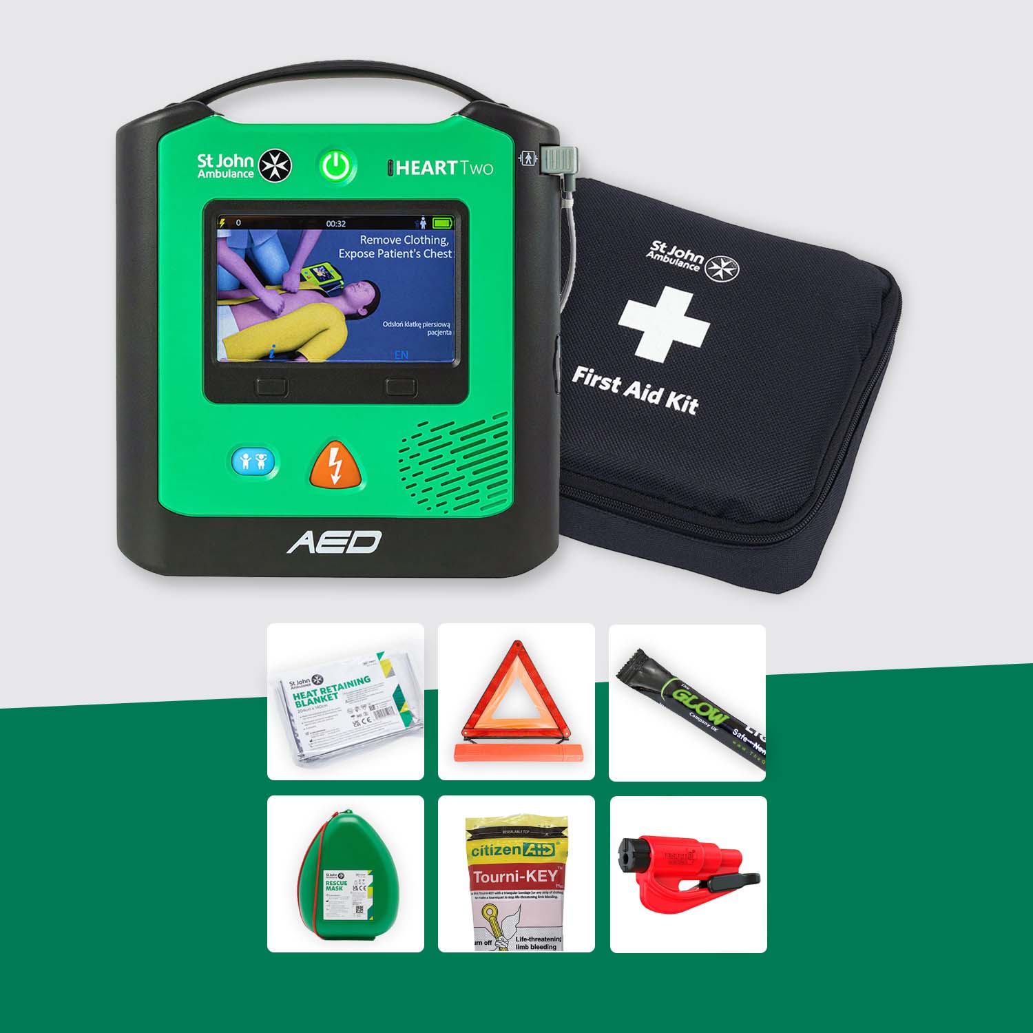 Motoring First Aid Bundle + St John Ambulance Heart Two Defibrillator