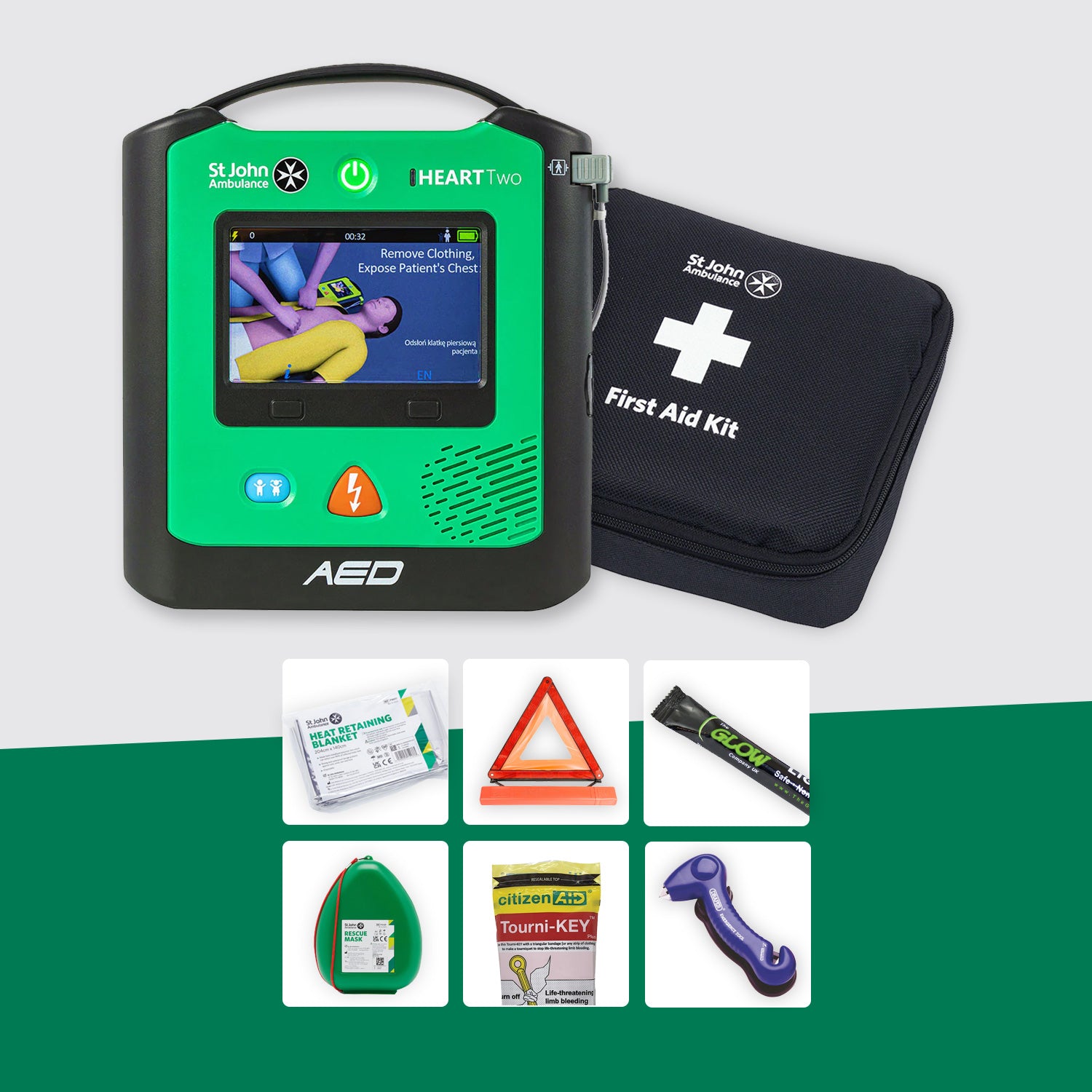 Motoring First Aid Bundle + St John Ambulance Heart Two Defibrillator