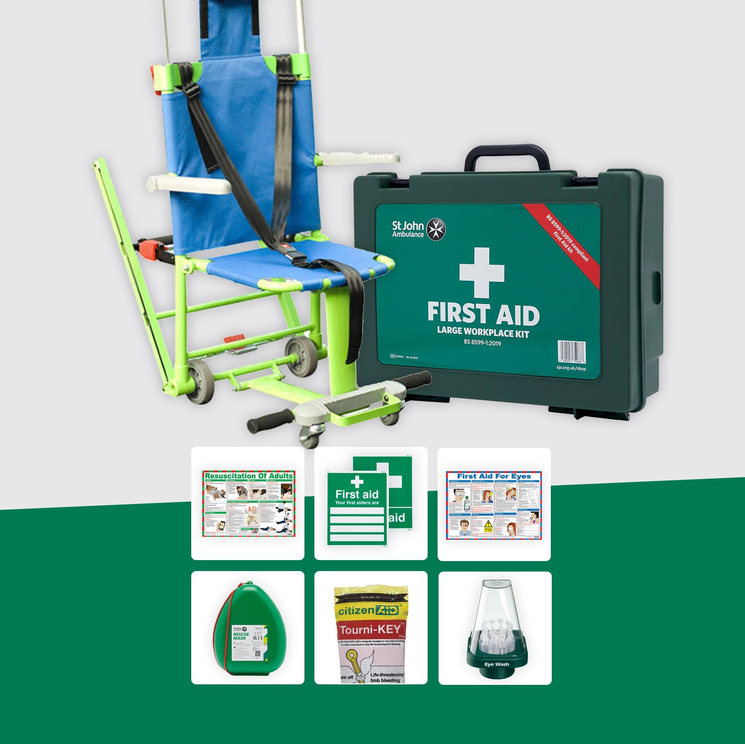 Office First Aid Bundle + Evacusafe Evacuation Chair