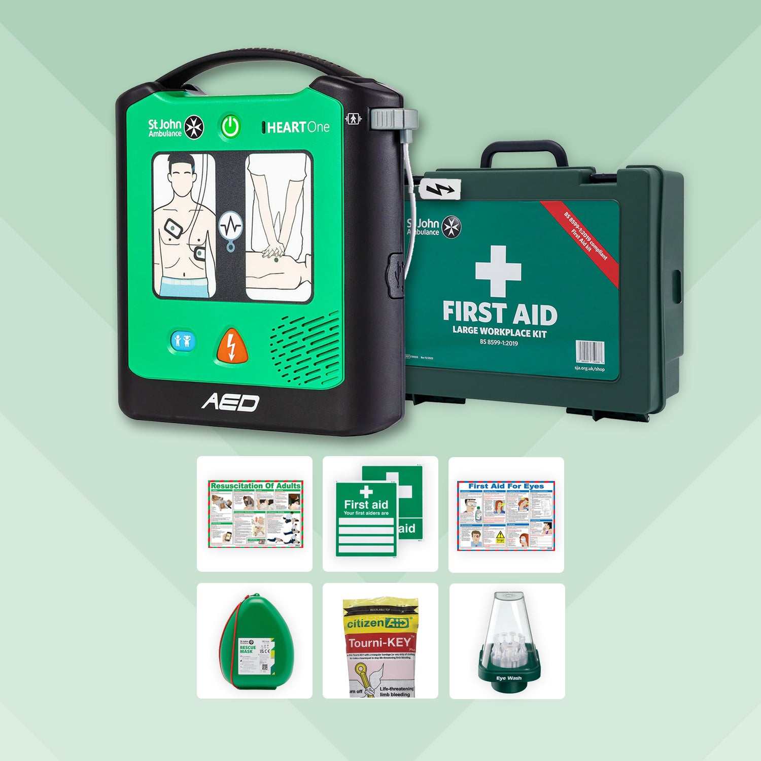 Office First Aid Bundle + St John Ambulance Heart One Defibrillator