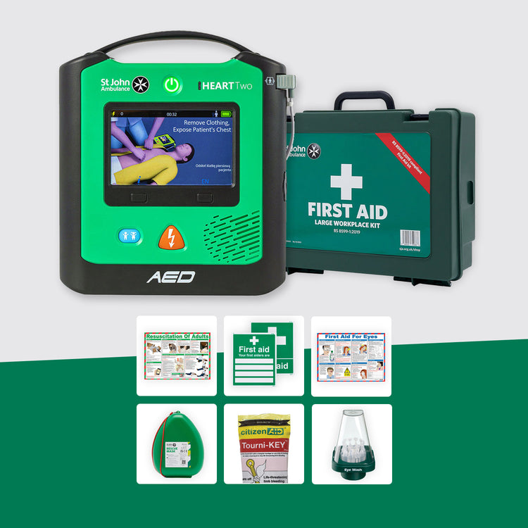 Office First Aid Bundle + St John Ambulance Heart Two Defibrillator