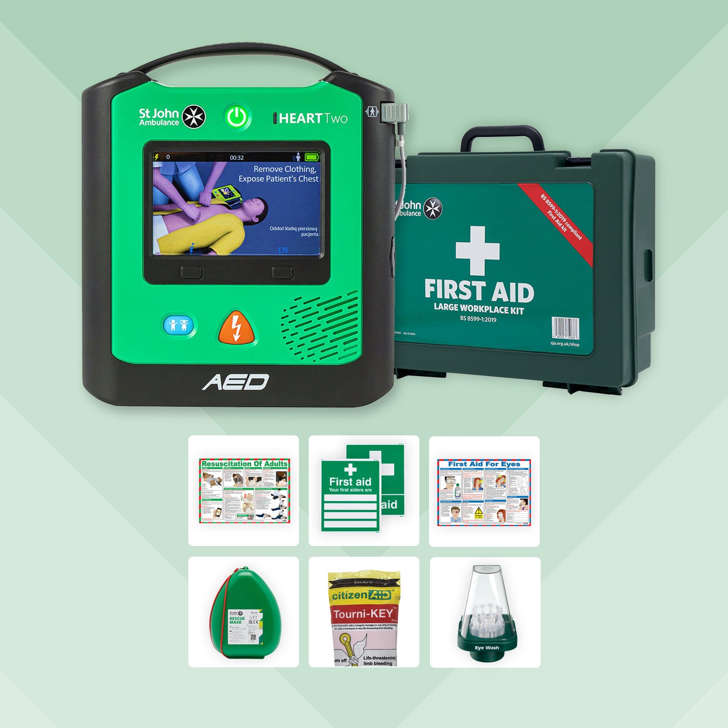 Office First Aid Bundle + St John Ambulance Heart Two Defibrillator