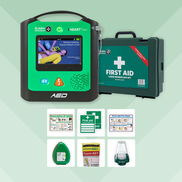 Office First Aid Bundle + St John Ambulance Heart Two Defibrillator