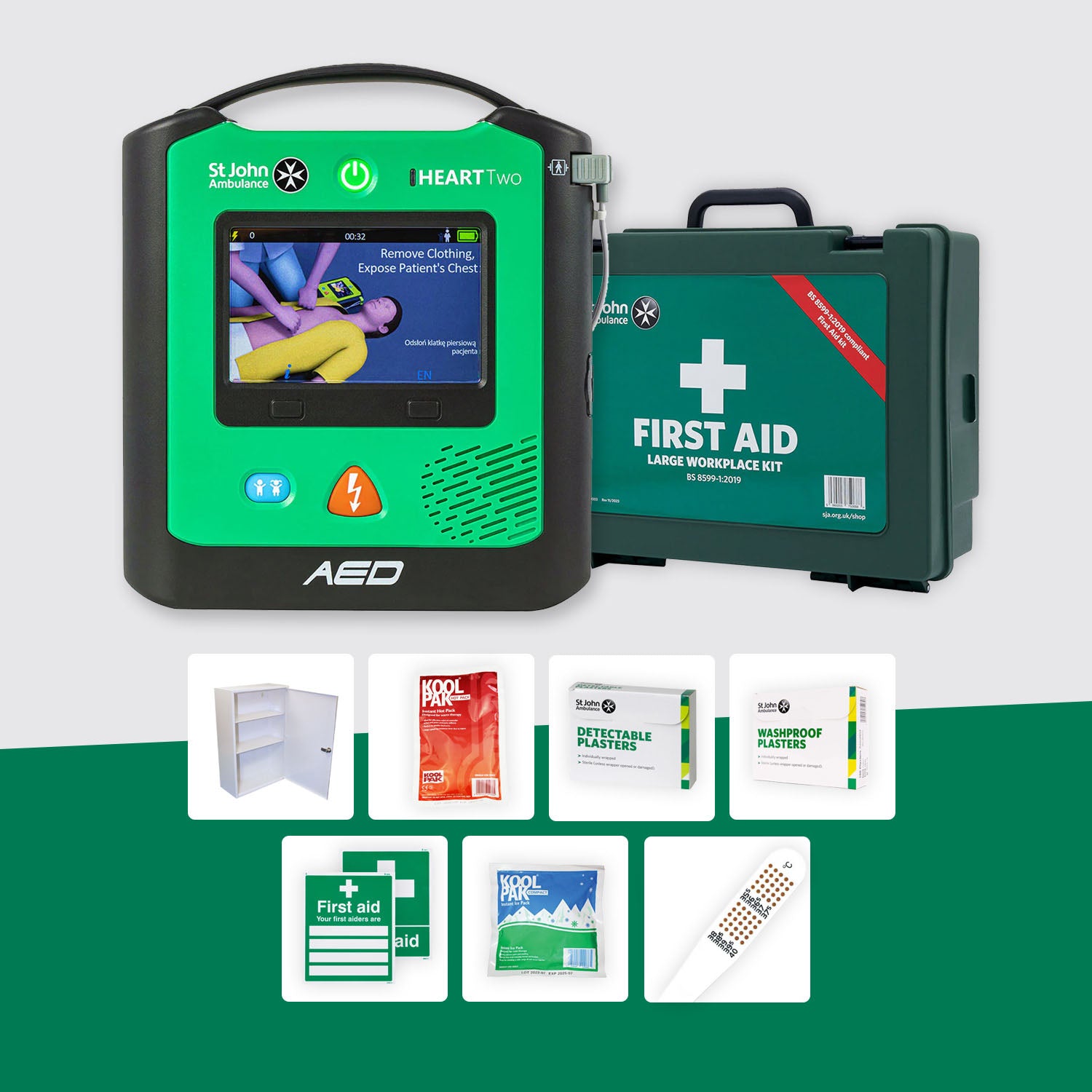 Schools First Aid Bundle + St John Ambulance Heart Two Defibrillator
