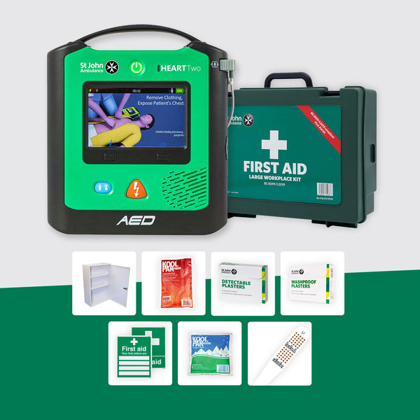 Schools First Aid Bundle + St John Ambulance Heart Two Defibrillator