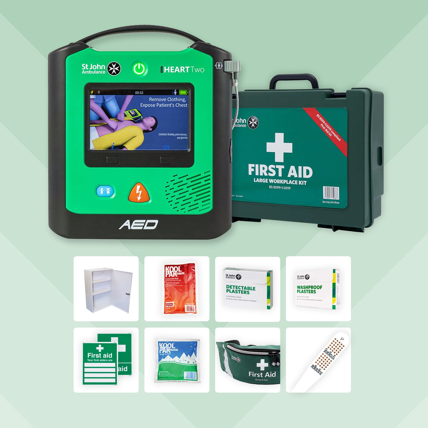 Schools First Aid Bundle + St John Ambulance Heart Two Defibrillator