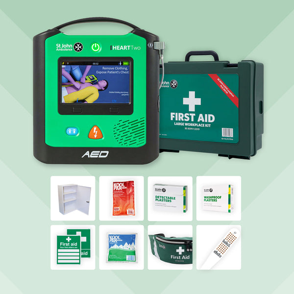 Schools First Aid Bundle + St John Ambulance Heart Two Defibrillator
