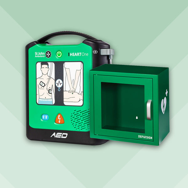 HEART One Semi Automatic Defibrillator Bundle with Alarmed Internal Cabinet