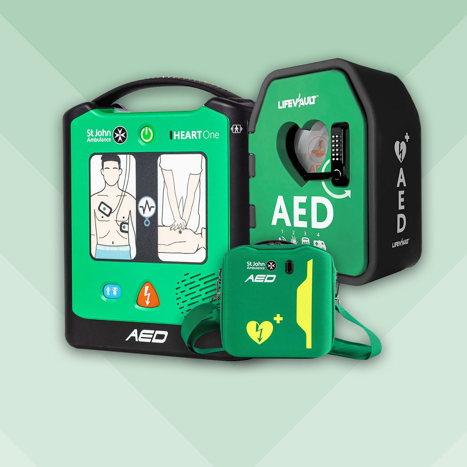 HEART One Semi Automatic Defibrillator Bundle with LifeVault Locked Cabinet