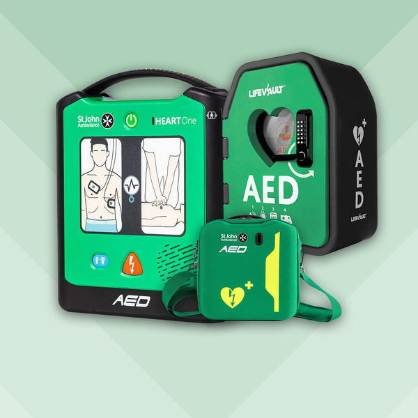 HEART One Semi Automatic Defibrillator Bundle with LifeVault Locked Cabinet