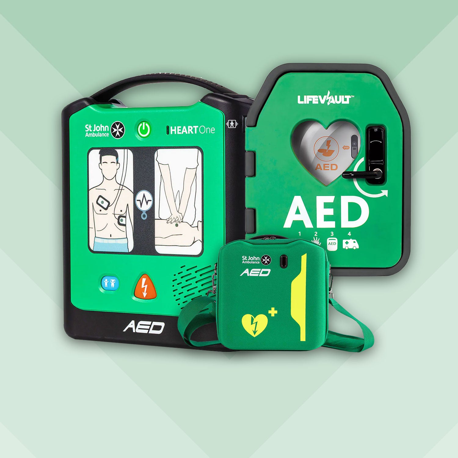 HEART One Semi Automatic Defibrillator Bundle with LifeVault Locked Cabinet