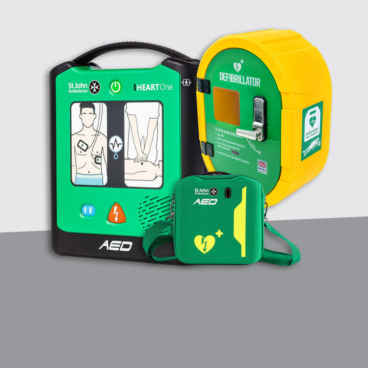 St John Ambulance Heart One Semi Automatic Defibrillator Bundle with External Unlocked Cabinet