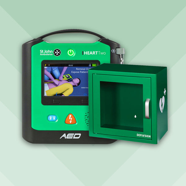 HEART Two Semi Automatic Defibrillator Bundle with Alarmed Internal Cabinet