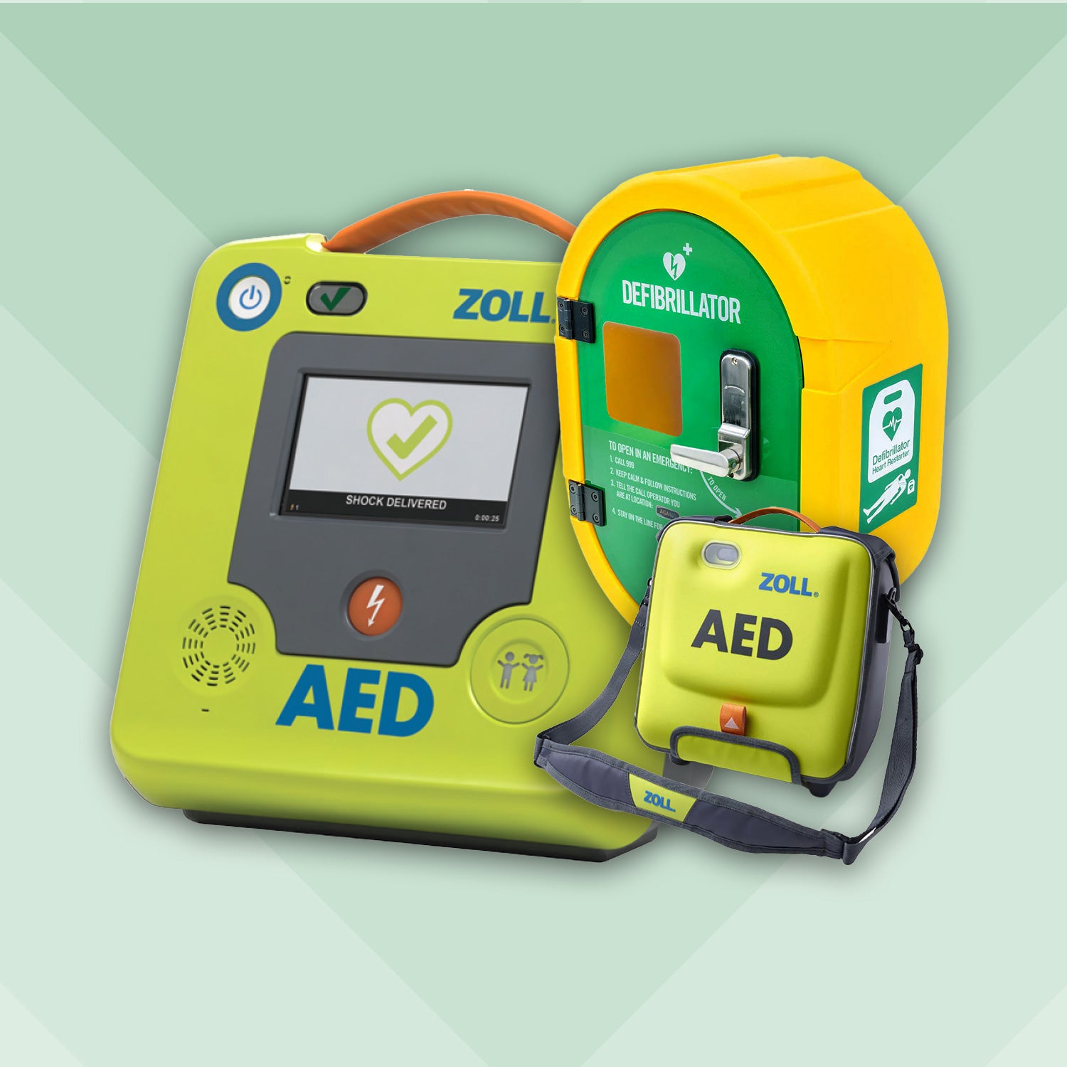 ZOLL AED 3 Semi Automatic Defibrillator Bundle with External Unlocked Cabinet