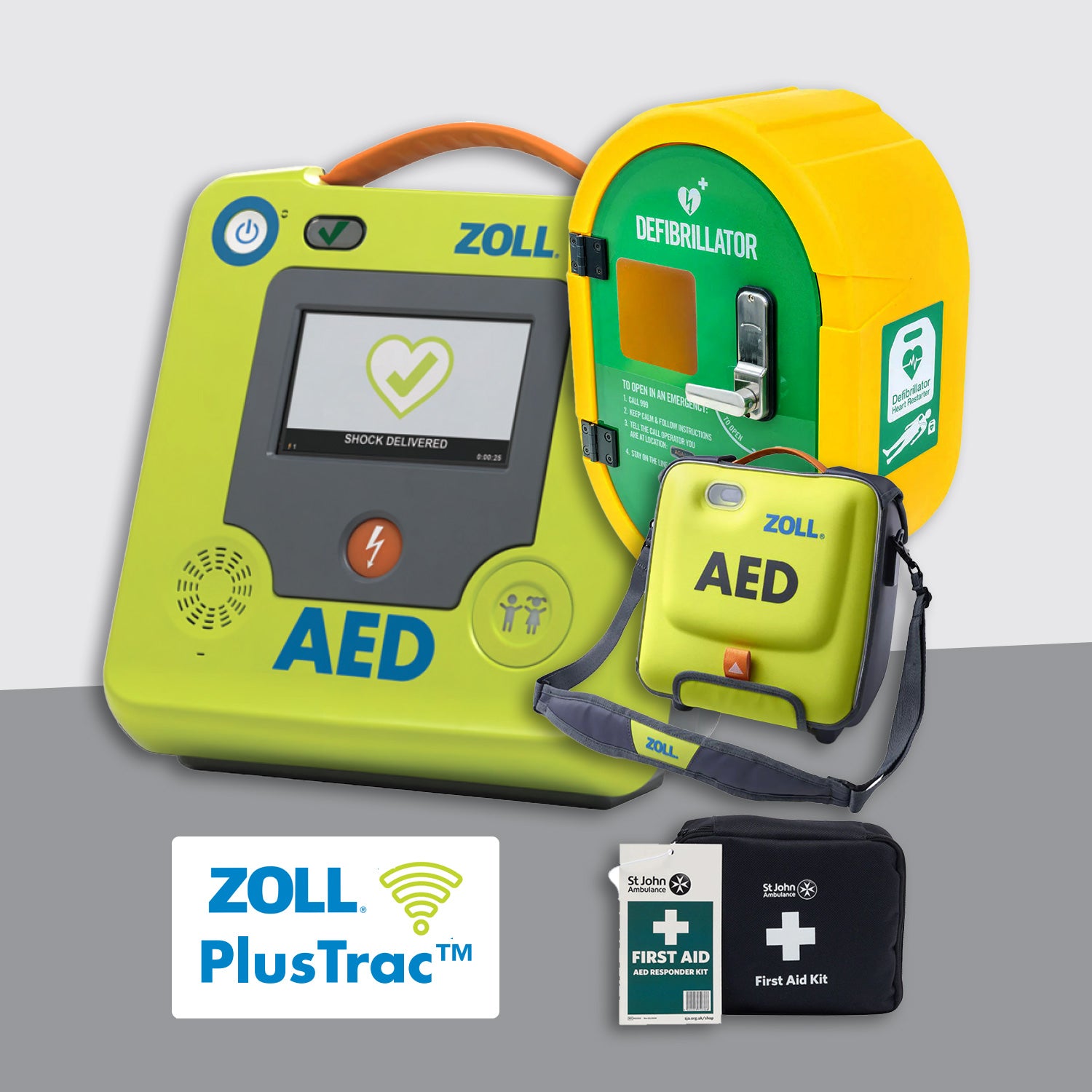ZOLL AED 3 Semi Automatic Defibrillator Premium Bundle with External Unlocked Cabinet