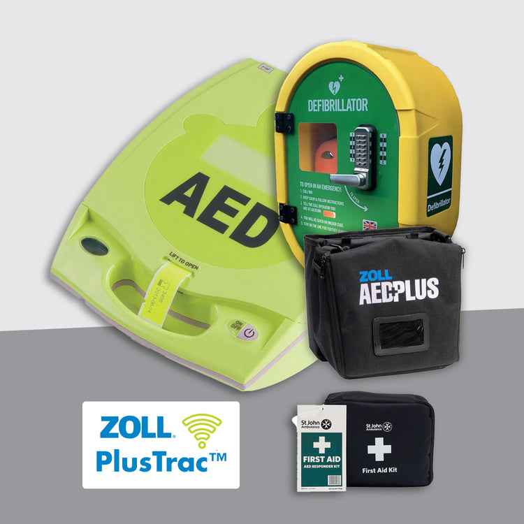 ZOLL AED PLUS Fully Automatic Defibrillator Premium Bundle with External Locked Cabinet