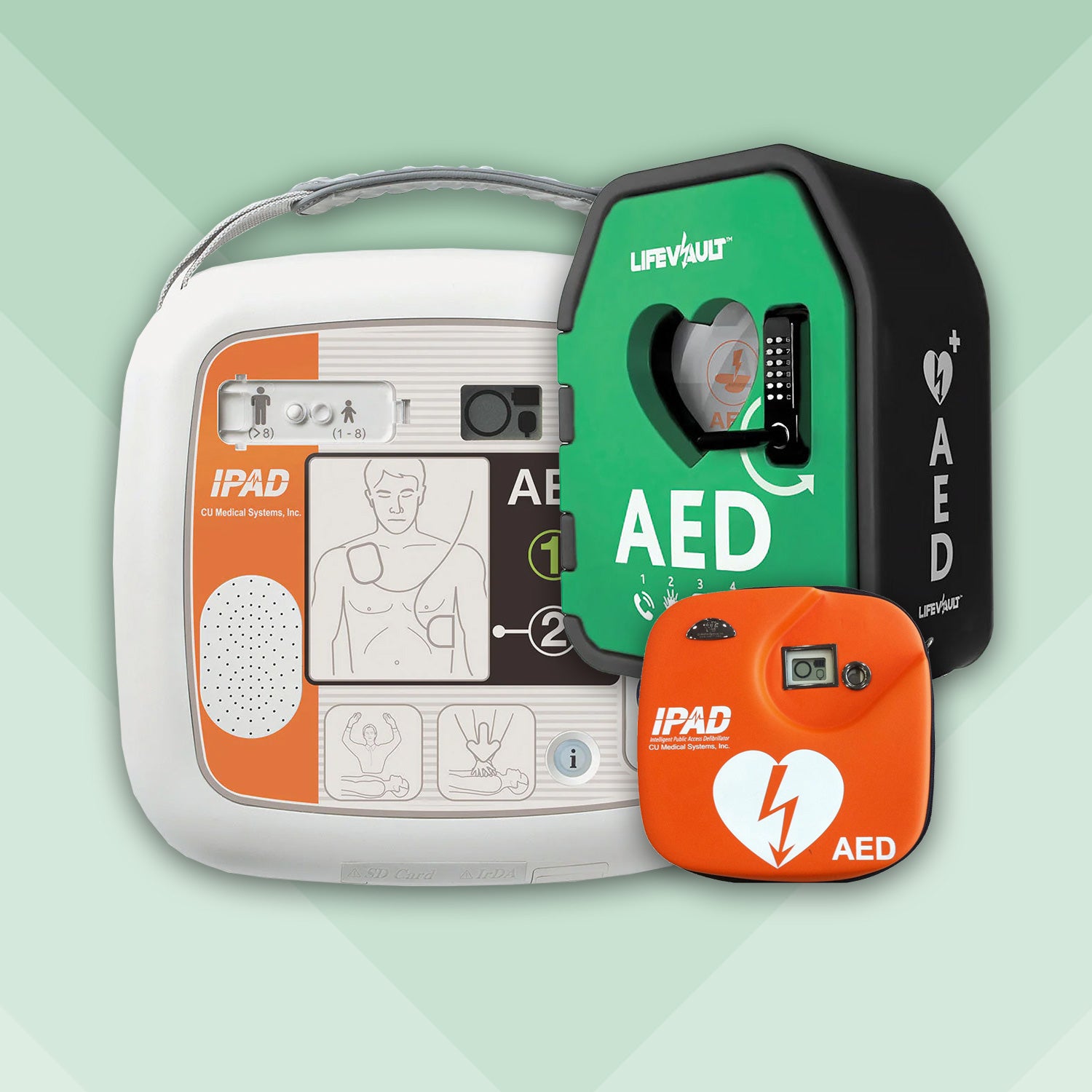iPAD SP1 Fully Automatic Defibrillator Bundle with LifeVault Locked Cabinet