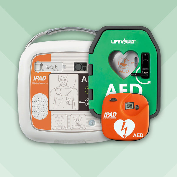 iPAD SP1 Fully Automatic Defibrillator Bundle with LifeVault Unlocked Cabinet