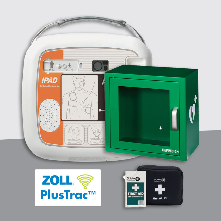 iPAD SP1 Fully Automatic Defibrillator Premium Bundle with Alarmed Internal Cabinet