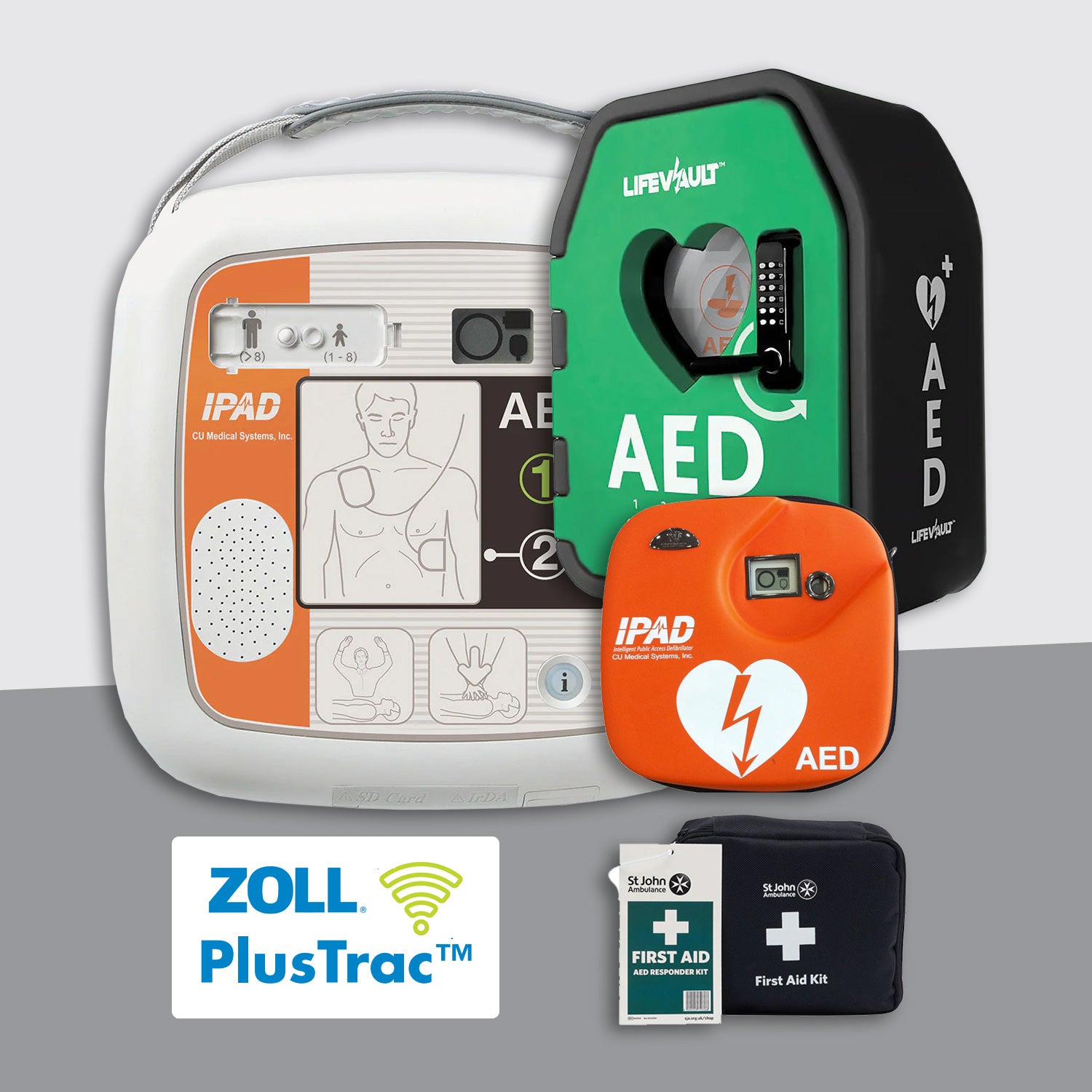 iPAD SP1 Fully Automatic Defibrillator Premium Bundle with LifeVault Locked Cabinet