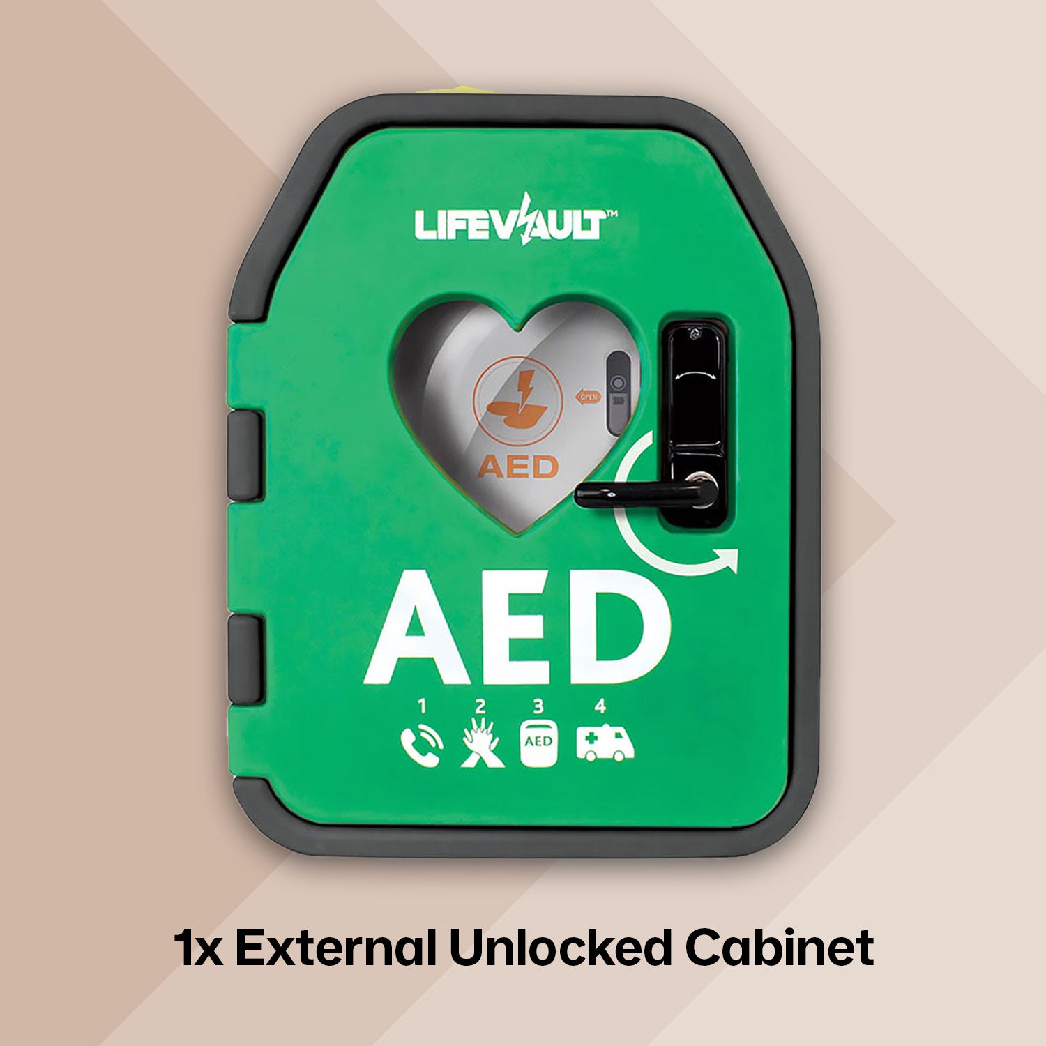 HEART One Semi Automatic Defibrillator Bundle with LifeVault Locked Cabinet